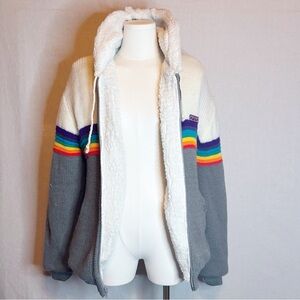 England Sherpa lined rainbow zip up hoodie sweater size large